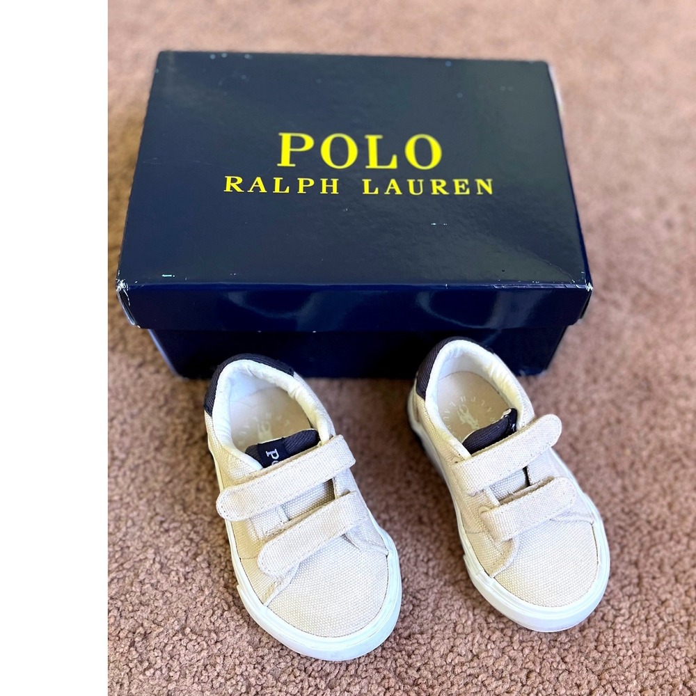 Polo Ralph Lauren Graftyn EZ Kids Cream Canvas Sneakers RF102973 Size 5 Toddler